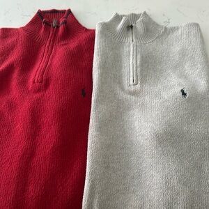 BUNDLE 2 pc POLO RALPH LAUREN SWEATER QUARTER ZIP Red and Gray men L